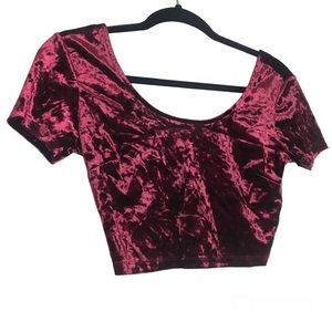 Forever 21 Y2K Whimsigoth Burgundy Crushed Velvet Scoop Neck Crop Top Women Sz S